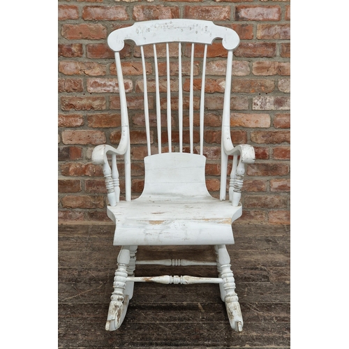 1336 - Antique Swedish painted pine rocking chair raised on turned supports, H 114cm