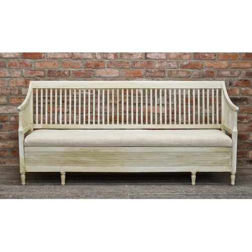 1340 - Good quality vintage Gustavian painted sofa / daybed with slatted back and pull out drawer to base, ... 