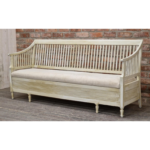 1340 - Good quality vintage Gustavian painted sofa / daybed with slatted back and pull out drawer to base, ... 