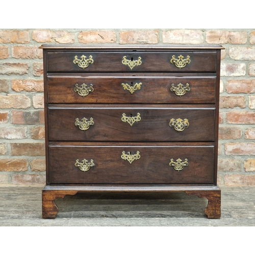 1342 - Good quality 18th century red walnut chest of four graduated drawers of small proportions with origi... 