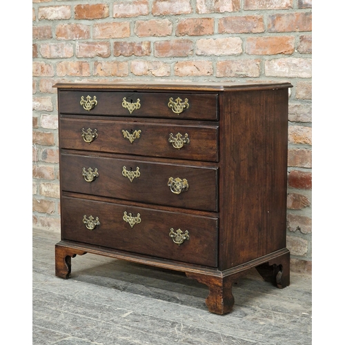 1342 - Good quality 18th century red walnut chest of four graduated drawers of small proportions with origi... 