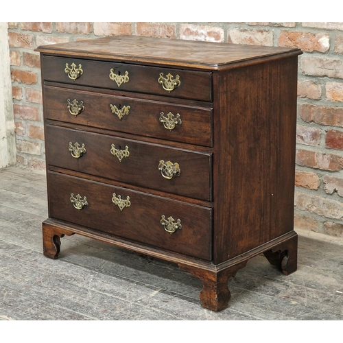 1342 - Good quality 18th century red walnut chest of four graduated drawers of small proportions with origi... 