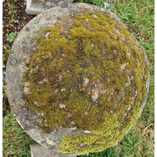 1040 - A pair of weathered reconstituted stone staddle stones, H 83cm x 47cm diameter