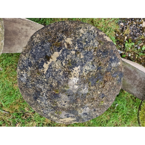 1040 - A pair of weathered reconstituted stone staddle stones, H 83cm x 47cm diameter