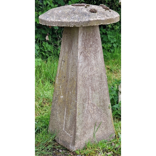 1041 - Weathered reconstituted stone staddle stone, H 85cm x 48cm diameter