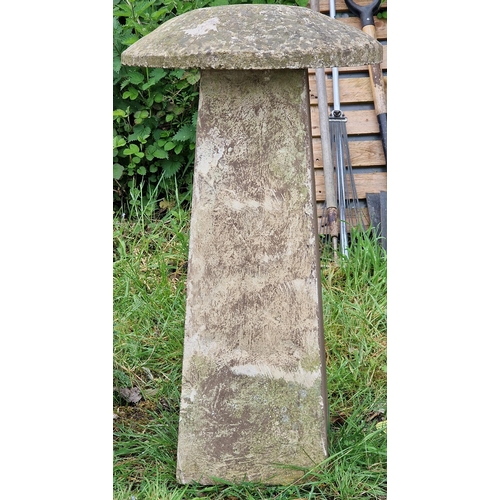 1042 - Weathered reconstituted stone staddle stone, H 85cm x 50cm diameter