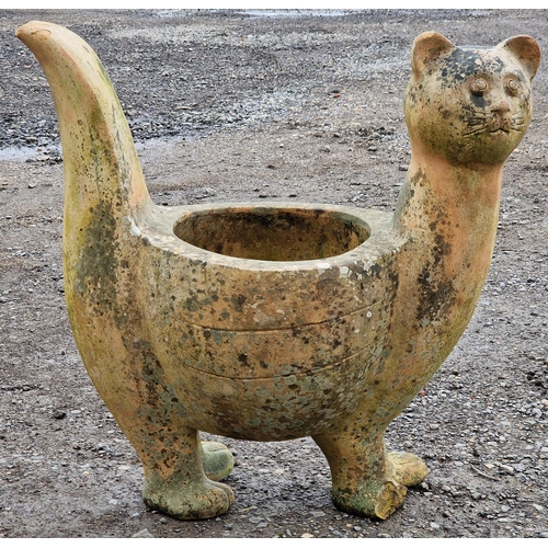 1052 - Large weathered terracotta planter in the form of a cat, H 68cm