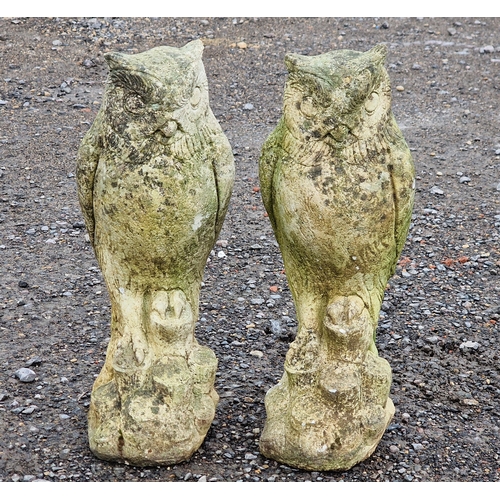 1110 - Two weathered reconstituted stone owl statues, H 38cm (2)