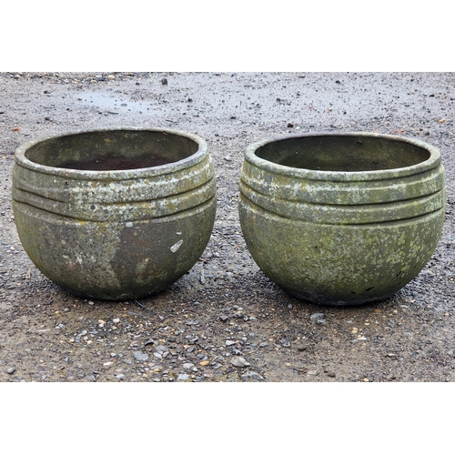 1116 - Two weathered terracotta planters with banded detail, H 26cm x W 36cm (2)