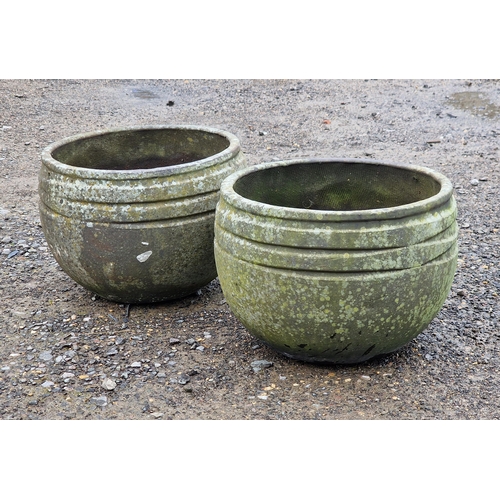 1116 - Two weathered terracotta planters with banded detail, H 26cm x W 36cm (2)