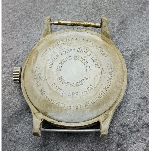 9 - Vintage gents Vietnam War Benrus Watch Co military wristwatch, 34mm case, black dial with Arabic num... 