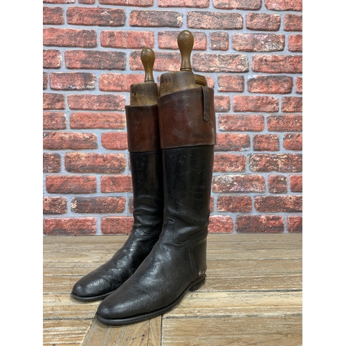 332 - Pair of brown topped leather riding boots with wooden shoes lasts, size 12