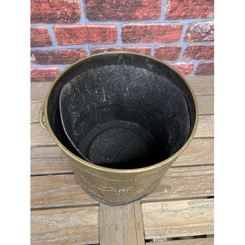 2255 - 19th Century Brass ash and Coal Bucket with Lid and handles W33cm H41cm