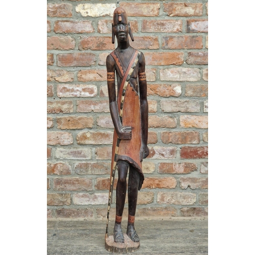 2095 - Carved wooden tribal African figure, H 119cm x W 19cm x D 15cm