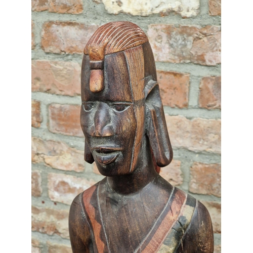 2095 - Carved wooden tribal African figure, H 119cm x W 19cm x D 15cm