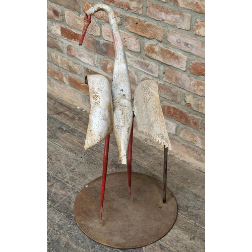 1027 - Interesting industrial painted metal sculpture of a stork, H 81cm x W 64cm