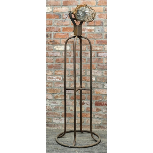 2354 - Vintage industrial bulkhead ships lamp, on stand, possibly a searchlight, 180cm high