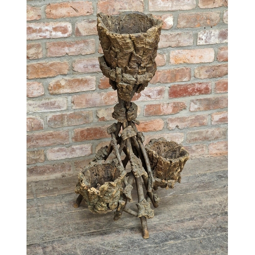 1037 - Victorian cork and twig tripod plant stand, H 91cm