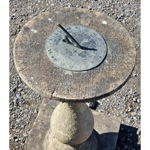 1062 - A reconstituted stone sun dial with baluster column and square cut base, H 65cm x W 35cm