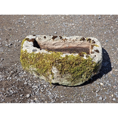 1067 - Weathered natural stone shallow trough, H 17cm x W 44cm