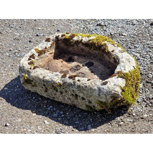 1067 - Weathered natural stone shallow trough, H 17cm x W 44cm