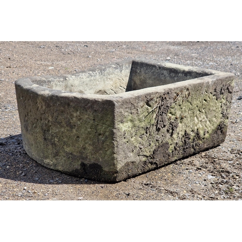 1069 - Weathered natural stone rectangular D end trough, H 24cm x W 58cm x D 45cm