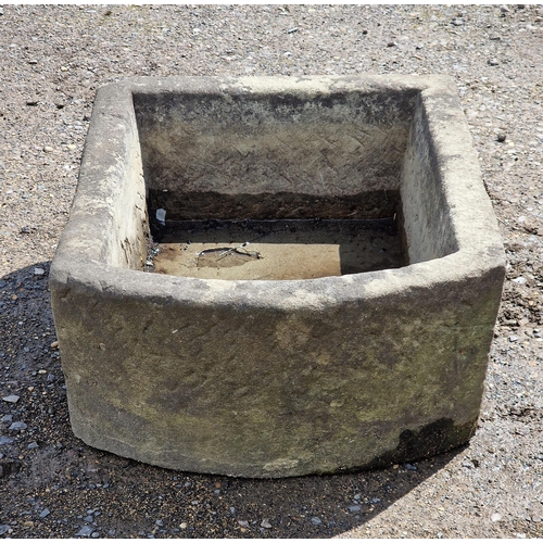 1069 - Weathered natural stone rectangular D end trough, H 24cm x W 58cm x D 45cm