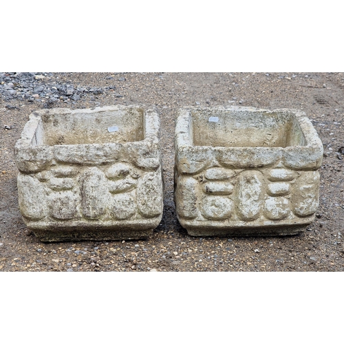 1070 - Pair of reconstituted stone simulated brick work  planters, H 25cm x W 30cm x D 30cm