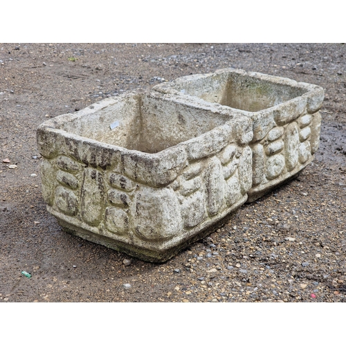 1070 - Pair of reconstituted stone simulated brick work  planters, H 25cm x W 30cm x D 30cm