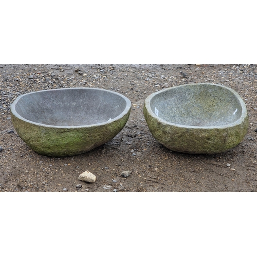 1077 - Pair of oval granite planters, largest H 16cm x W 45cm (2)