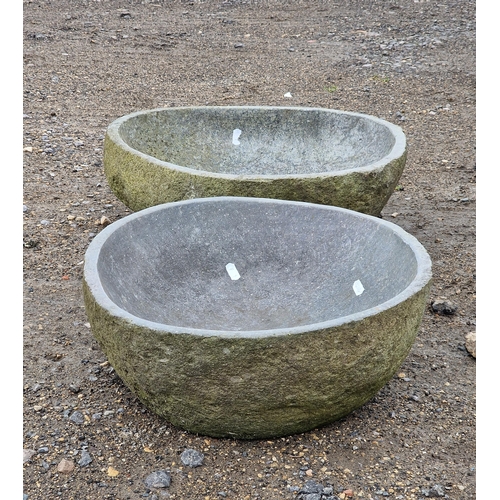 1077 - Pair of oval granite planters, largest H 16cm x W 45cm (2)