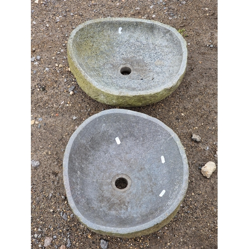 1077 - Pair of oval granite planters, largest H 16cm x W 45cm (2)