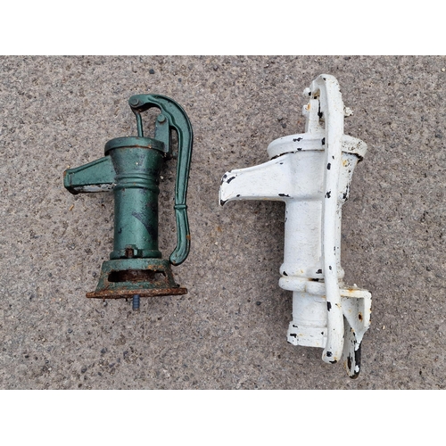 1083 - Pair of painted cast iron water pumps, largest H 55cm (2)