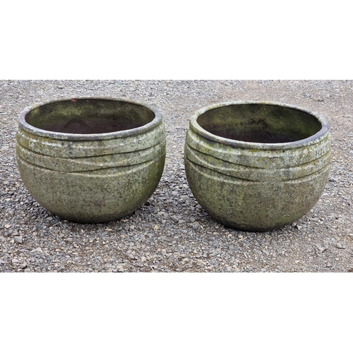 1116 - Two weathered terracotta planters with banded detail, H 26cm x W 36cm (2)