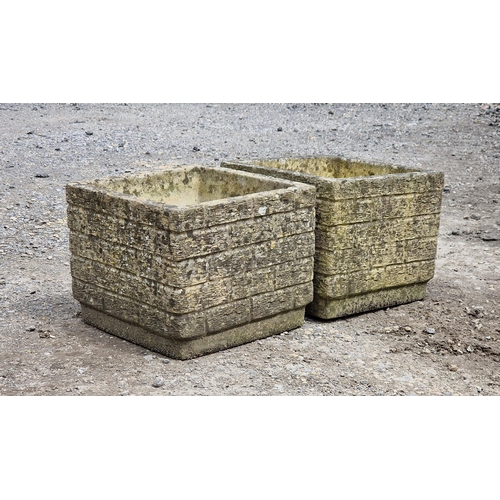 1118 - Sandford Stone - Pair of weathered reconstituted stone simulated brick work planters, H 30cm x W 35c... 