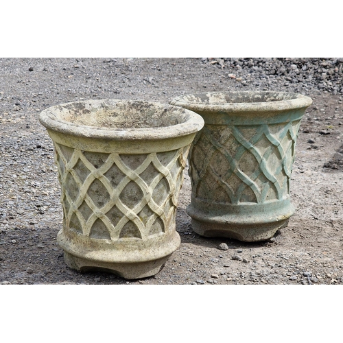 1119 - Pair of reconstituted stone planters with lattice relief detail, H 32cm x W 32cm (2)