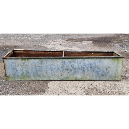 1133 - Vintage galvanised steel trough with rounded edges, H 40cm x W 185cm x D 48cm