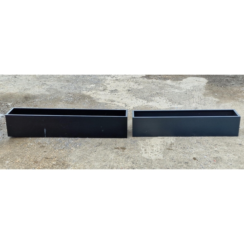 1136 - Two painted metal rectangular garden planters of various sizes, H 25cm x W 130cm x D 25cm (2)