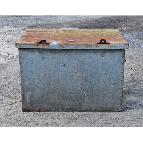 1145 - Good vintage galvanised steel grain bin with rivetted seams and twin iron handles, plaque inscribed ... 