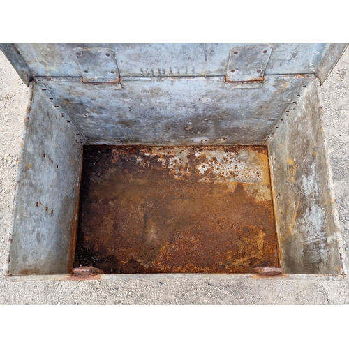 1145 - Good vintage galvanised steel grain bin with rivetted seams and twin iron handles, plaque inscribed ... 