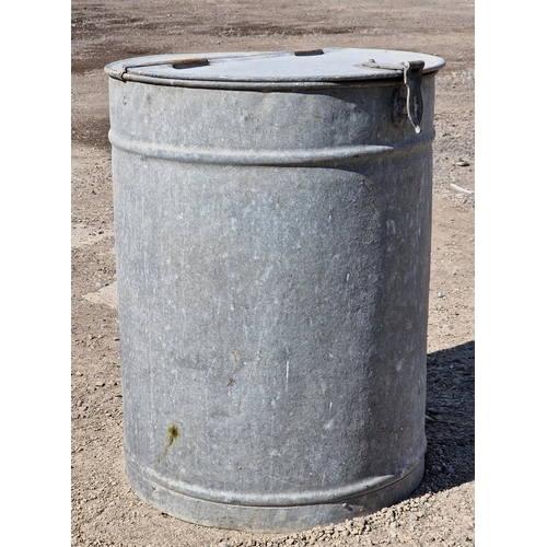 1152 - Vintage galvanised steel grain bin with hinged lid, H 71cm x W 54cm