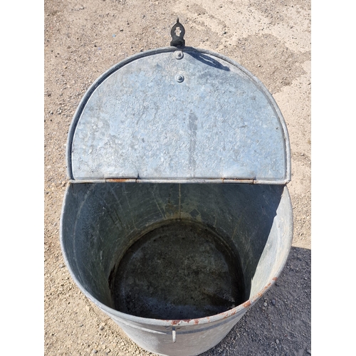 1152 - Vintage galvanised steel grain bin with hinged lid, H 71cm x W 54cm