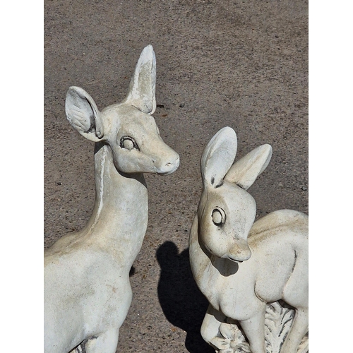 1162 - Two reconstituted stone garden statues of a deer and fawn, largest H 80cm (2)