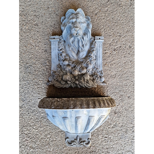 1168 - Composite resin two sectional wall mounted water feature with lions mask and foliate detail (2)