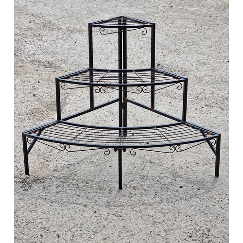 1178 - Painted metal three tier demi lune plant stand, H 60cm x W 58cm