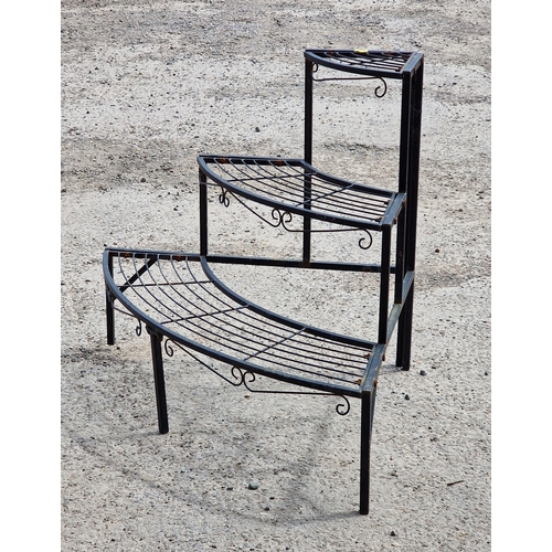 1178 - Painted metal three tier demi lune plant stand, H 60cm x W 58cm