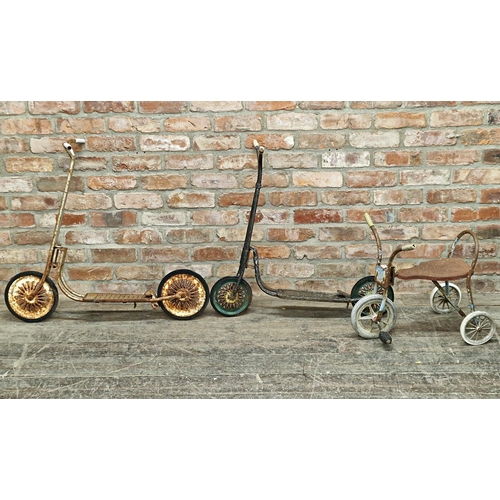 1183 - Two vintage child's scooters together with a vintage trike (3)