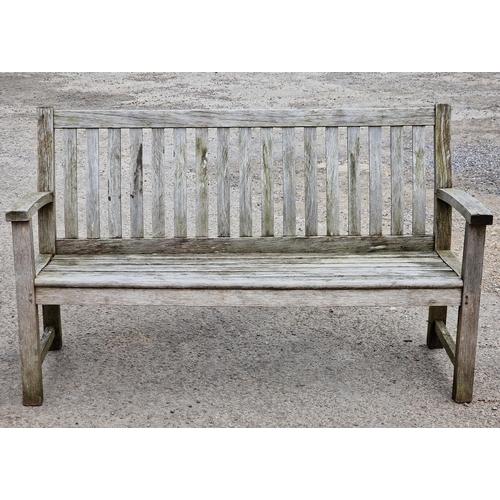 1188 - Teak garden bench with slatted seat and back, stamped John Lewis, H 90cm x W 155cm