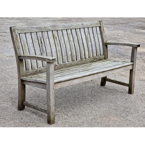 1188 - Teak garden bench with slatted seat and back, stamped John Lewis, H 90cm x W 155cm