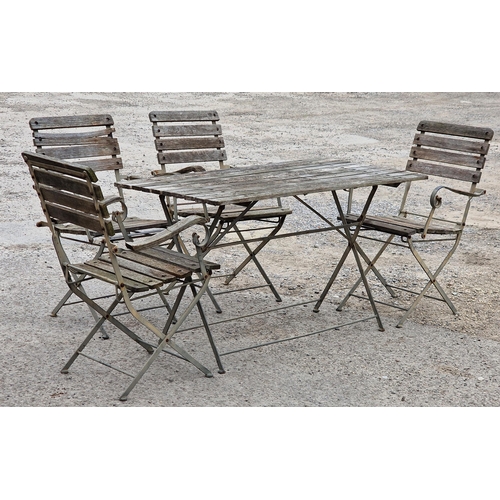 1200 - Five piece metal garden furniture set to include table with slatted top, H 72cm x W 122cm and four c... 